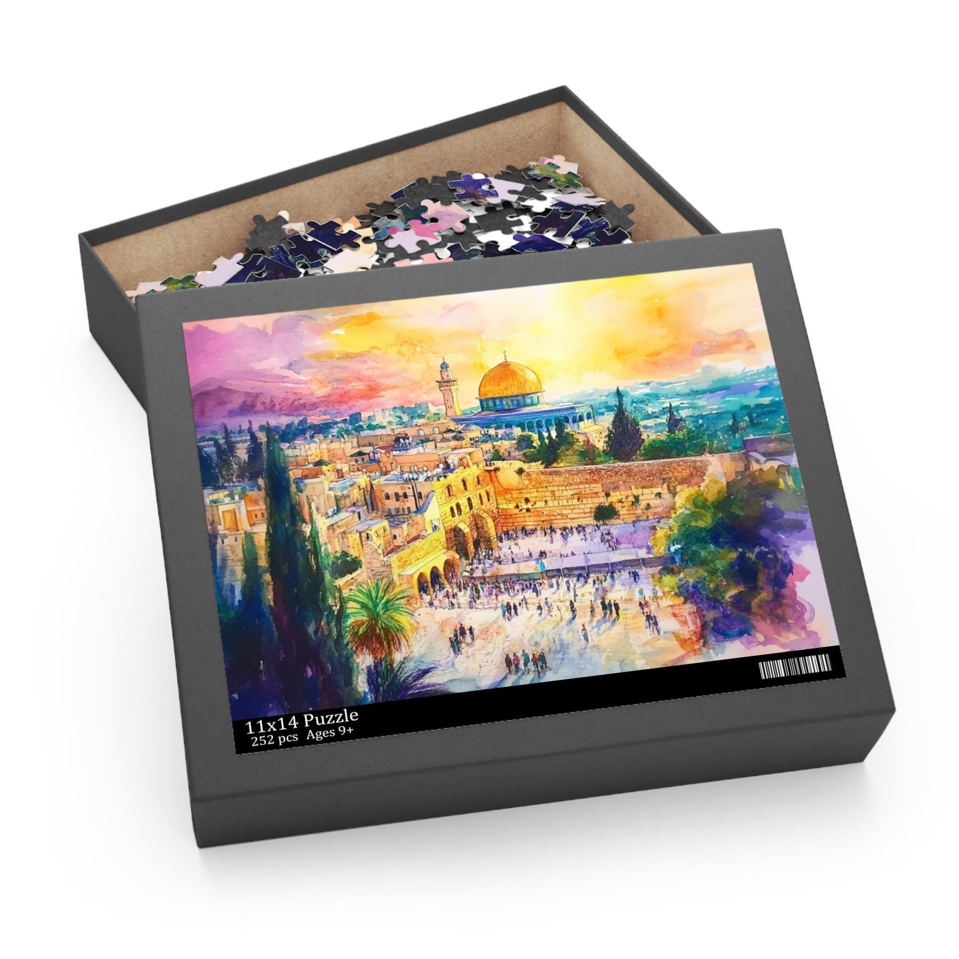 Jewish Jigsaw Puzzle, Shabbat Entertainment, Shabbat Board Games, Jerusalem Watercolor Artwork Puzzle, Jewish Home Decor, Jerusalem Painting, Eretz Yisrael Puzzle, Jewish Home Decor, Jerusalem Watercolor